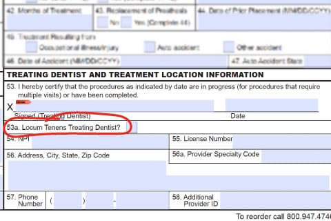 locem tenens in the 2024 ADA Dental Claim Form 